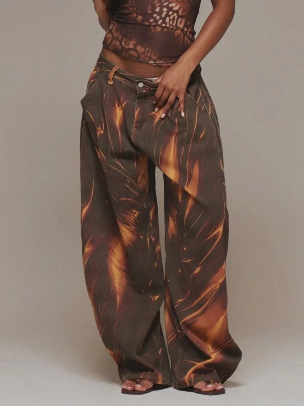 Multicolor Casual Women's Graphic Printed Baggy Low Rise Baggy Pants